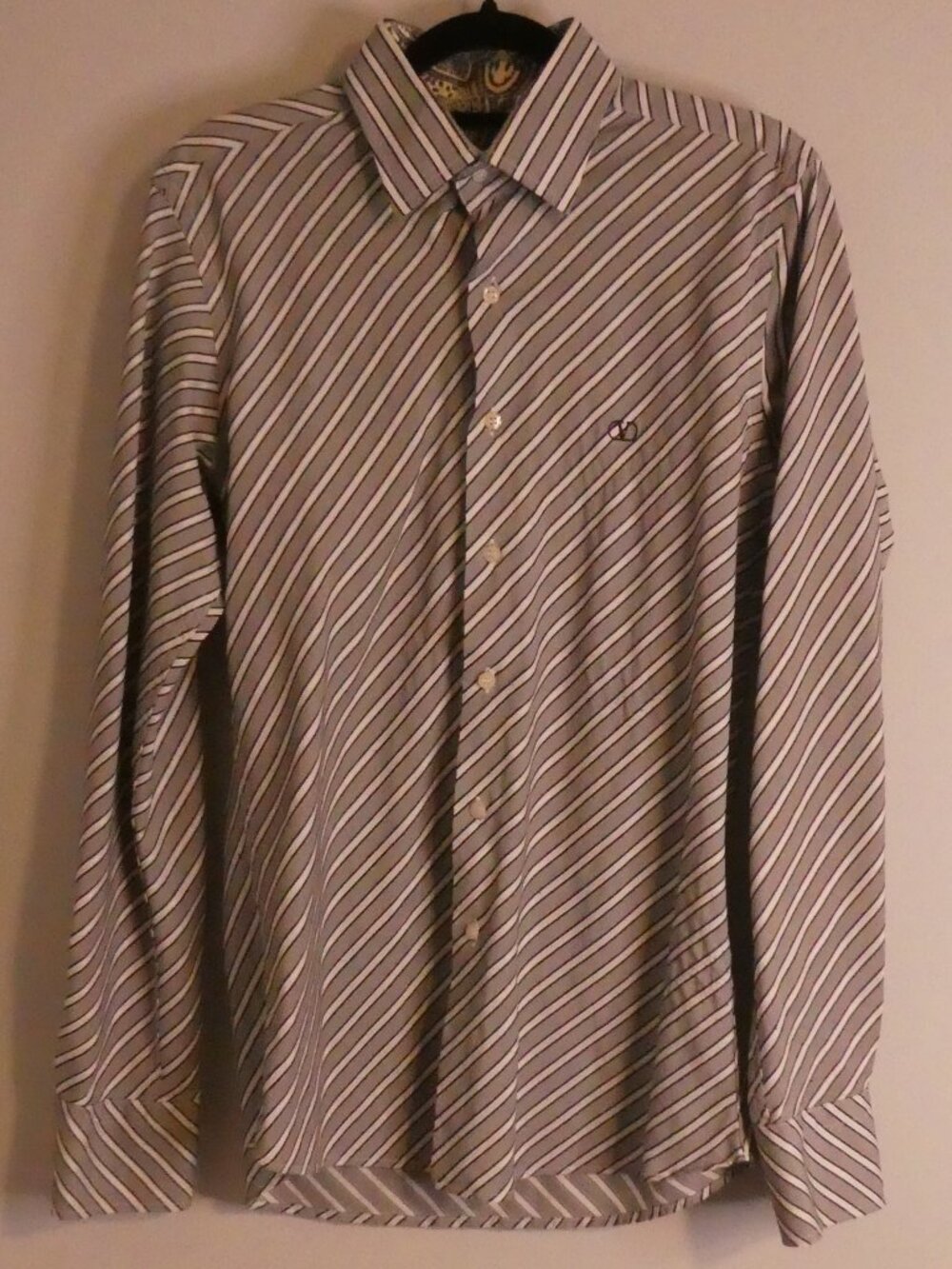VALENTINI Classic Slim Fit Men's Diagonal Stripe Dress Shirt - size small 37-38
